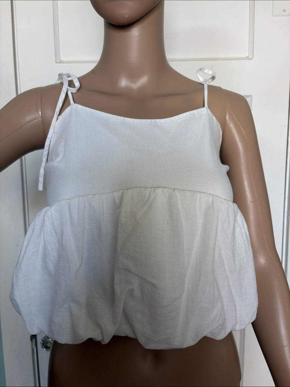 Kirious White Tie-Shoulder Babydoll Tank Top Size S